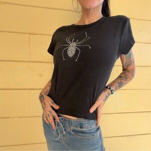 Y2K Goth Spider Bling Baby Tee Size Large